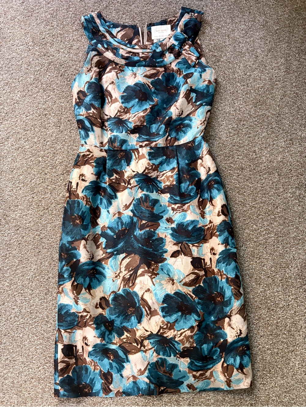 Kate Spade Sleeveless Floral Dress in Teal & Brown